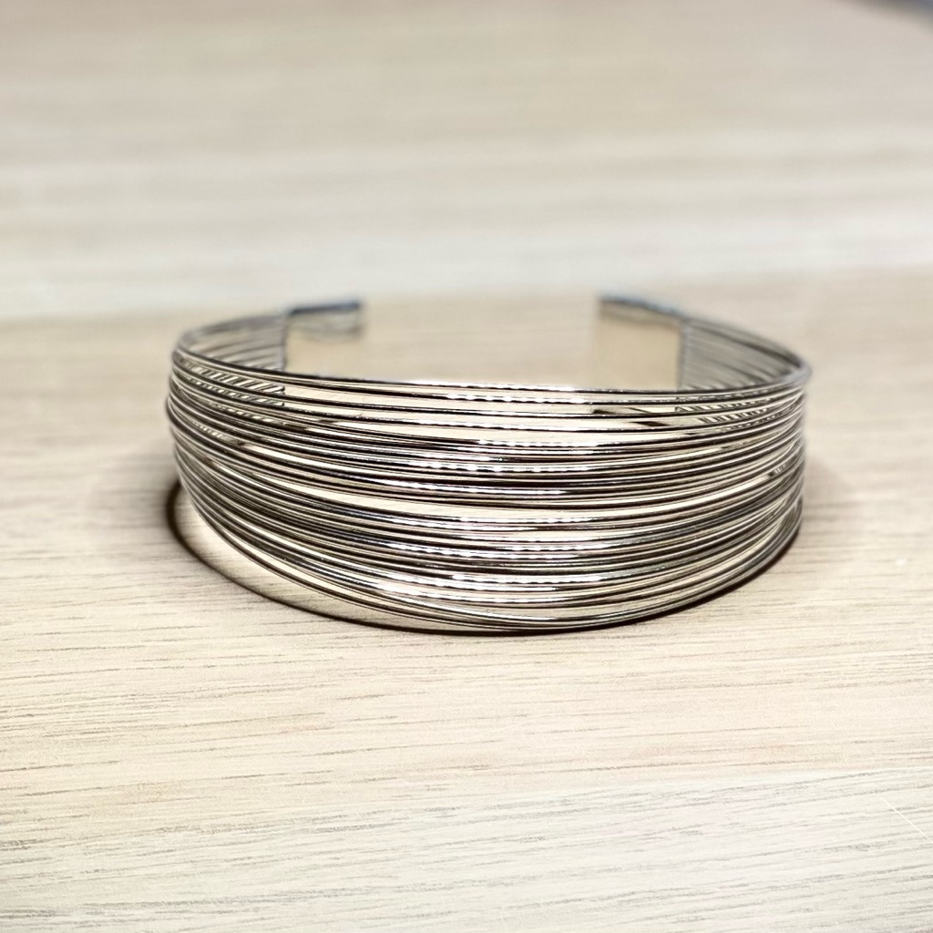 Silver Multi Strand Wire Cuff Bracelet.